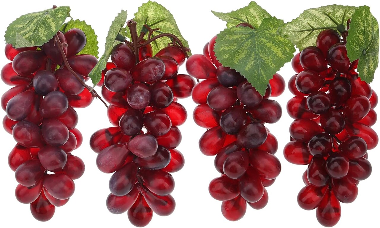 4 Bunches - Artificial Grapes Fake Plastic Fruit Dark Red Grapes String Model Decoration